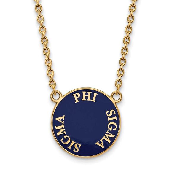 14K Plated Silver Phi Sigma Sigma Large Enamel Disc Necklace - Picture 1 of 4